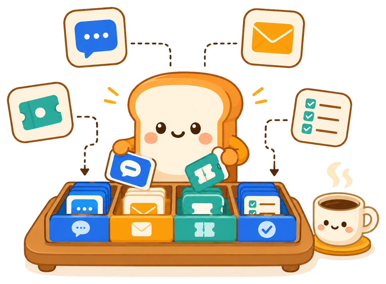 morning ritual workflow where Slack, email, tickets, and project tasks are sorted before coffee